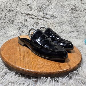 Franco Sarto Barlow Womens Size 9M Retro Black Faux Patent Leather Mule Loafers